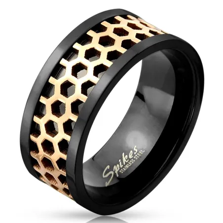 Bague homme bicolore nid d'abeille