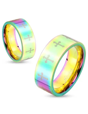 Bague acier rainbow croix