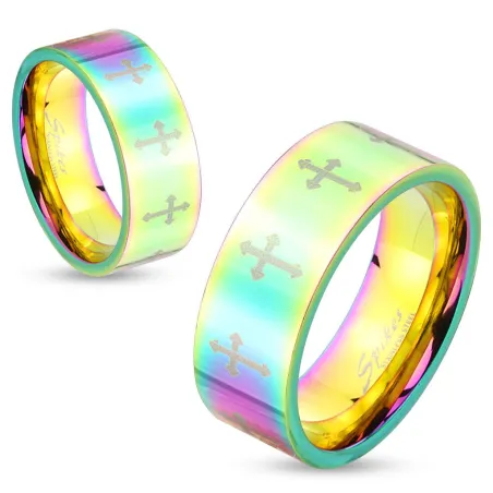 Bague acier rainbow croix