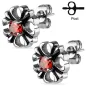 Paire Boucles d'oreille clous croix celtique strass rouge