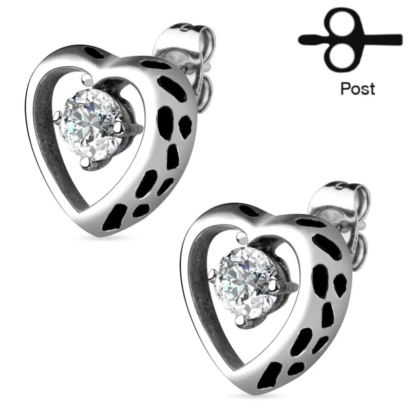 Paire Boucles d'oreille clous coeur creux strass blanc