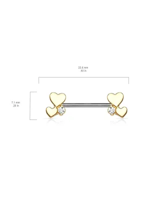 Piercing téton cluster de coeurs acier doré