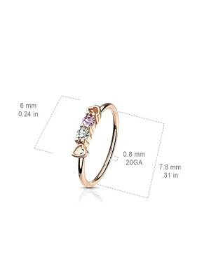 Piercing nez anneau pliable plaqué or rose coeurs et strass