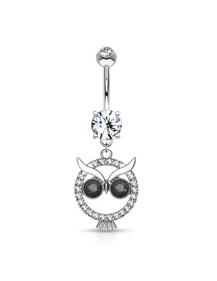 Piercing nombril pendentif hibou cristaux noirs