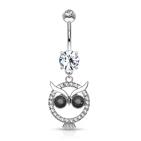 Piercing nombril pendentif hibou cristaux noirs