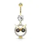 Piercing nombril pendentif hibou cristaux noirs plaqué or