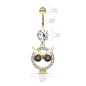 Piercing nombril pendentif hibou cristaux noirs plaqué or