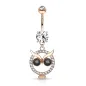 Piercing nombril pendentif hibou cristaux noirs plaqué or rose