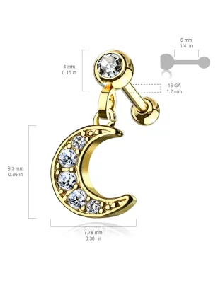 Piercing cartilage oreille pendentif croissant de lune plaqué or