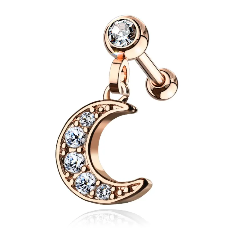 Piercing cartilage oreille pendentif croissant de lune plaqué or rose