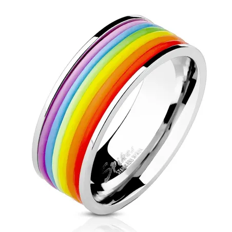 Bague Drapeau Gay homme femme en acier inoxydable et Caoutchouc