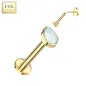 Piercing labret oreille or jaune 14 carats goutte opale blanche