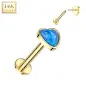 Piercing labret oreille or jaune 14 carats coeur opale bleue