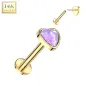 Piercing labret oreille or jaune 14 carats coeur opale violette