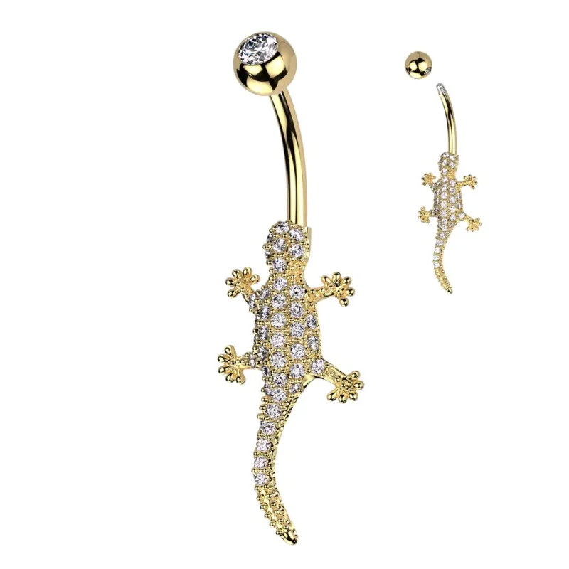 Piercing nombril lézard doré pavé de strass