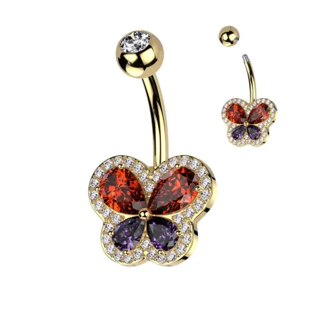 Piercing nombril papillon doré avec strass