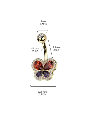 Piercing nombril papillon doré avec strass