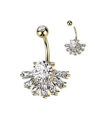 Piercing nombril grand éventail doré strass