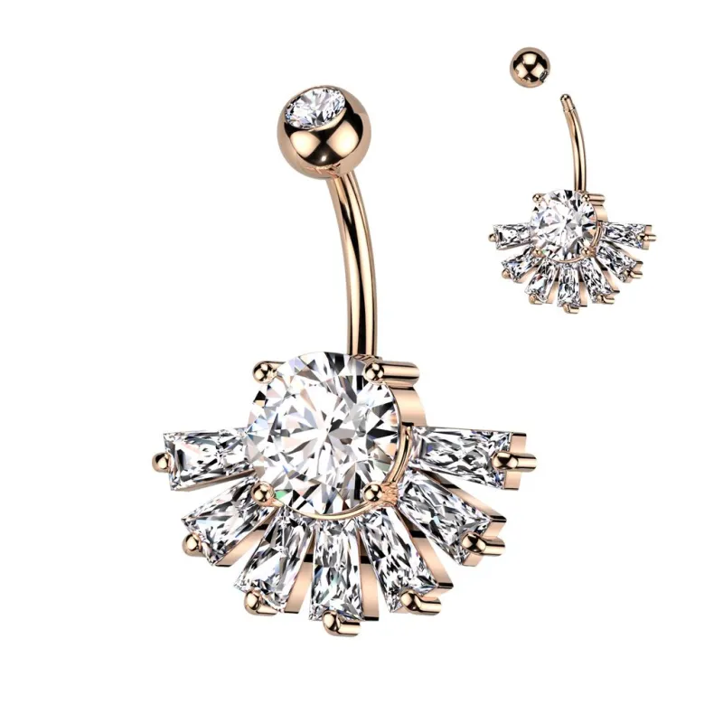 Piercing nombril grand éventail rosé strass