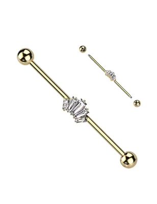 Piercing industriel oreille couronne dorée baguettes