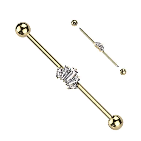 Piercing industriel oreille couronne dorée baguettes