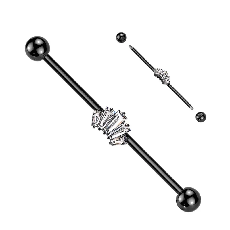 Piercing industriel oreille couronne noire baguettes