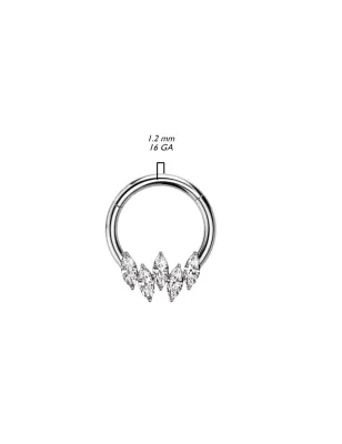 Piercing anneau segment acier cinq strass marquise (oreille, daith, septum)