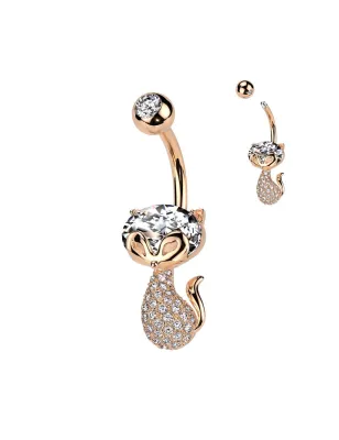 Piercing nombril chat rosé pavé de strass