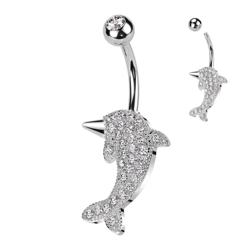 Piercing nombril dauphin pavé de strass