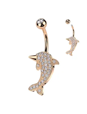 Piercing nombril dauphin rosé pavé de strass