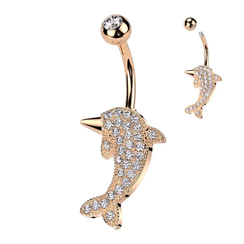 Piercing nombril dauphin rosé pavé de strass