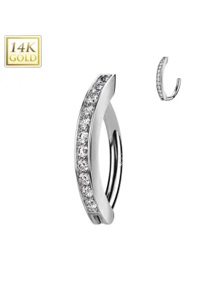 Piercing nombril Or blanc 14 carats anneau pavé de strass