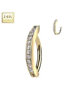 Piercing nombril Or jaune 14 carats anneau pavé de strass