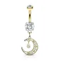 Piercing nombril pendentif croissant de lune plaqué or