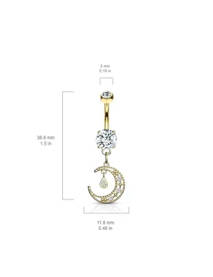 Piercing nombril pendentif croissant de lune plaqué or