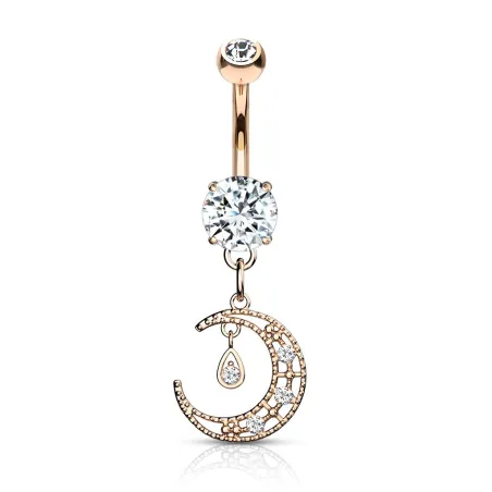 Piercing nombril pendentif croissant de lune plaqué or rose