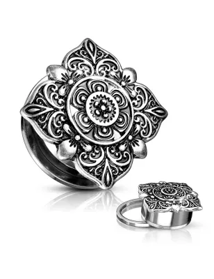 Piercing tunnel oreille floral rectangulaire