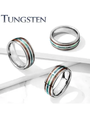 Bague homme tungstène nacre abalone et bois