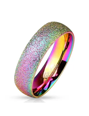 Bague acier rainbow finition sablée