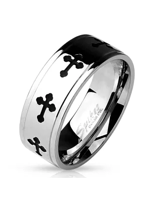 Bague homme acier noir croix celtiques