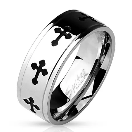 Bague homme acier noir croix celtiques