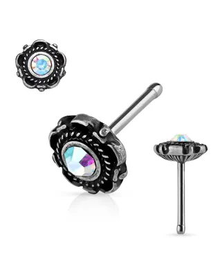 Piercing nez tige droite motif floral aurore boréale