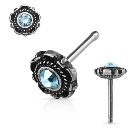 Piercing nez tige droite motif floral turquoise