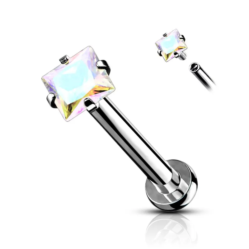 Piercing oreille labret pierre carrée aurore boréale