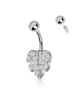 Piercing nombril feuille coeur pavée de strass