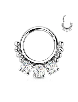 Piercing anneau segment acier chirurgical zircon et perles