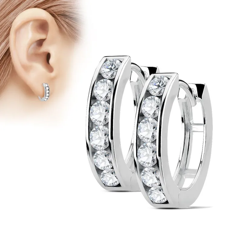 Paire boucles d'oreille anneaux zircons blancs