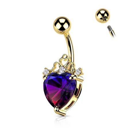 Piercing nombril coeur cristal filigrane plaqué or