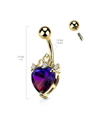 Piercing nombril coeur cristal filigrane plaqué or