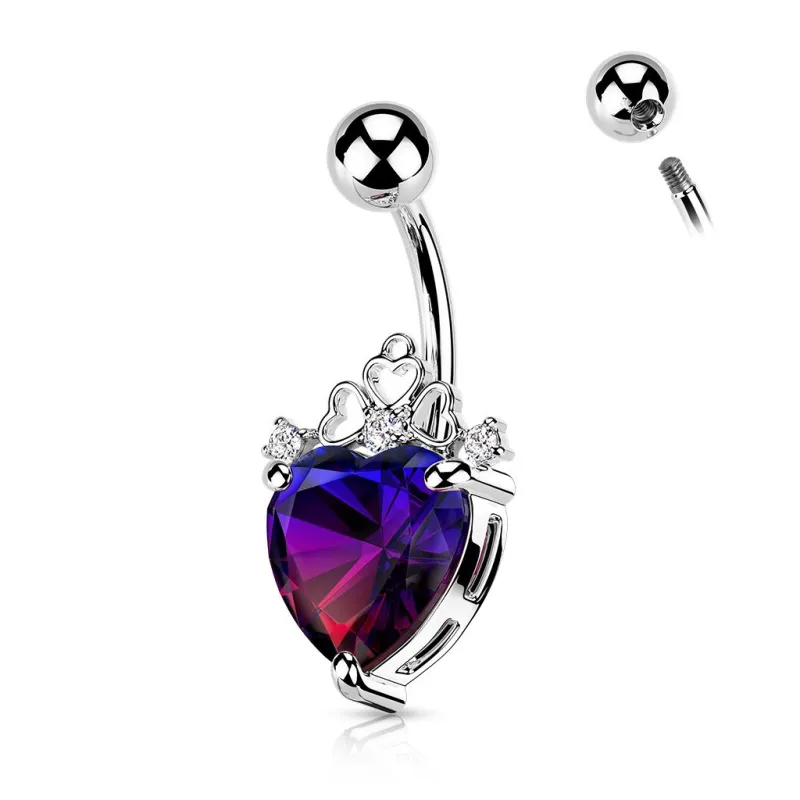 Piercing nombril coeur cristal filigrane acier